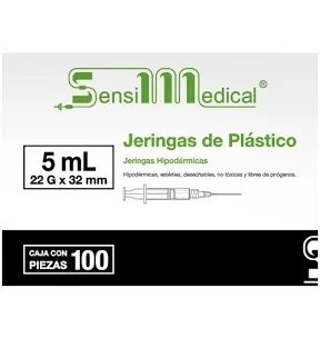 JERINGA 5 ML NEGRA 22GX32MM 100 PZAS SENSIMEDICAL