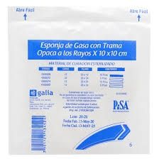 ESPONJA GASA CON TRAMA OPACA A LOS RAYOS X 10X10CM 12CR T20X12 ESTERIL 10 PZAS COD 4000669 PISA