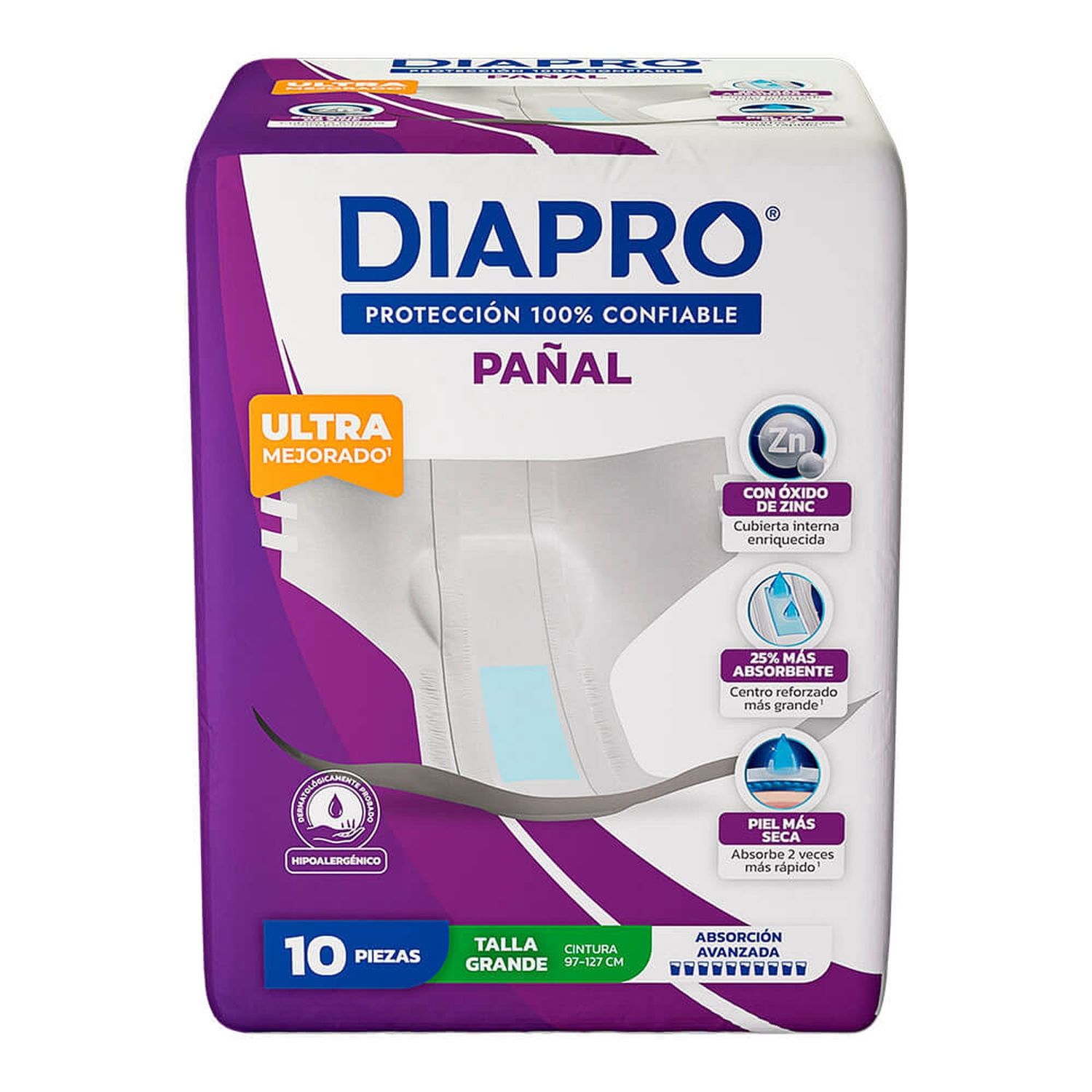 PAÑAL CINTURA 97-127 CM 10 PZAS GDE DIAPRO
