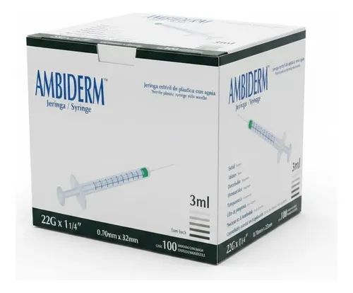 JERINGA 3 ML NEGRA 22GX32MM 100 PZAS AMBIDERM