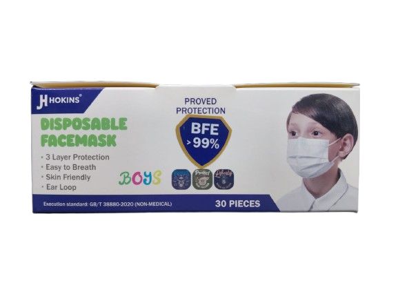 CUBREBOCA TRICAPA TERMOSELLADO INFANTIL CAJA 30 PIEZAS NEGRO, VERDE, AZUL MARINO
