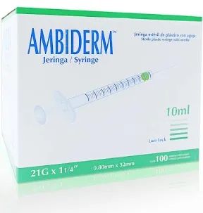 JERINGA 10 ML VERDE 21GX32MM 100 PZAS AMBIDERM