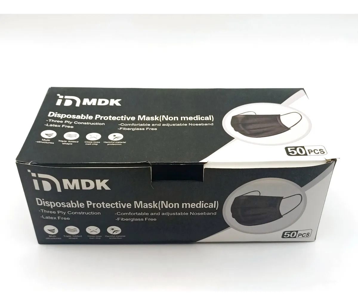 CUBREBOCAS TRICAPA TERMOSELLADO 50 PIEZAS NEGRO MDK