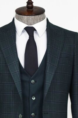 Plaid Dark Green Slim Fit Business Suit