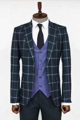 Dark Green/Light Blue Plaid Business Suit