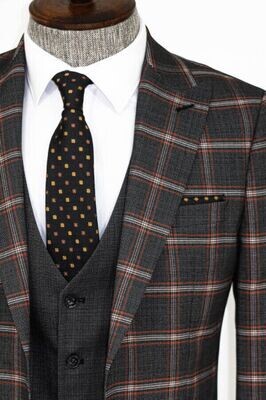 Grey/Orange Checked Pattered Business Suit