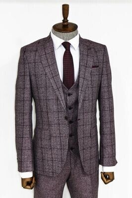 Plaid Grey/Burgundy Business Suit