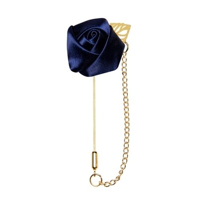Satin Rose with Gold Leaf Lapel Pin