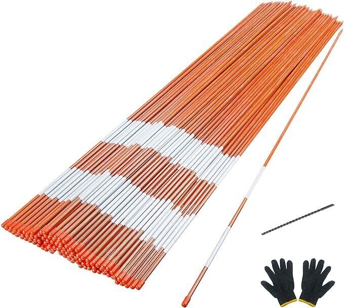 48 Inch Driveway Marker 5/16 Inch Dia Reflective Driveway Poles Fiberglass Snow Stakes with Reflective Tape for Easy Visibility at Night