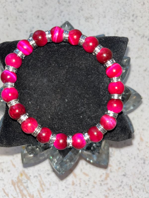 AAA Grade Rose Red Tiger Eye Beaded Bracelet with Metal Spacers