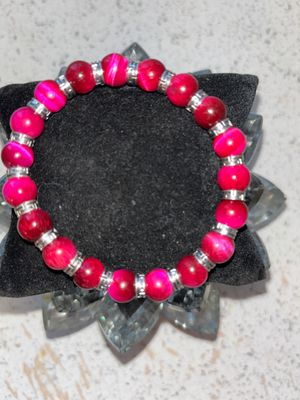 AAA Grade Rose Red Tiger Eye Beaded Bracelet with Metal Spacers
