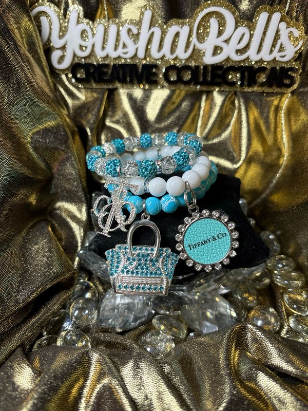 Tiffany Blue and White Beaded Bracelet Set