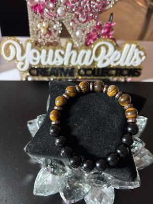 Natural Yellow Cat Eye Beaded Bracelet and Black Round Bead With Spacers