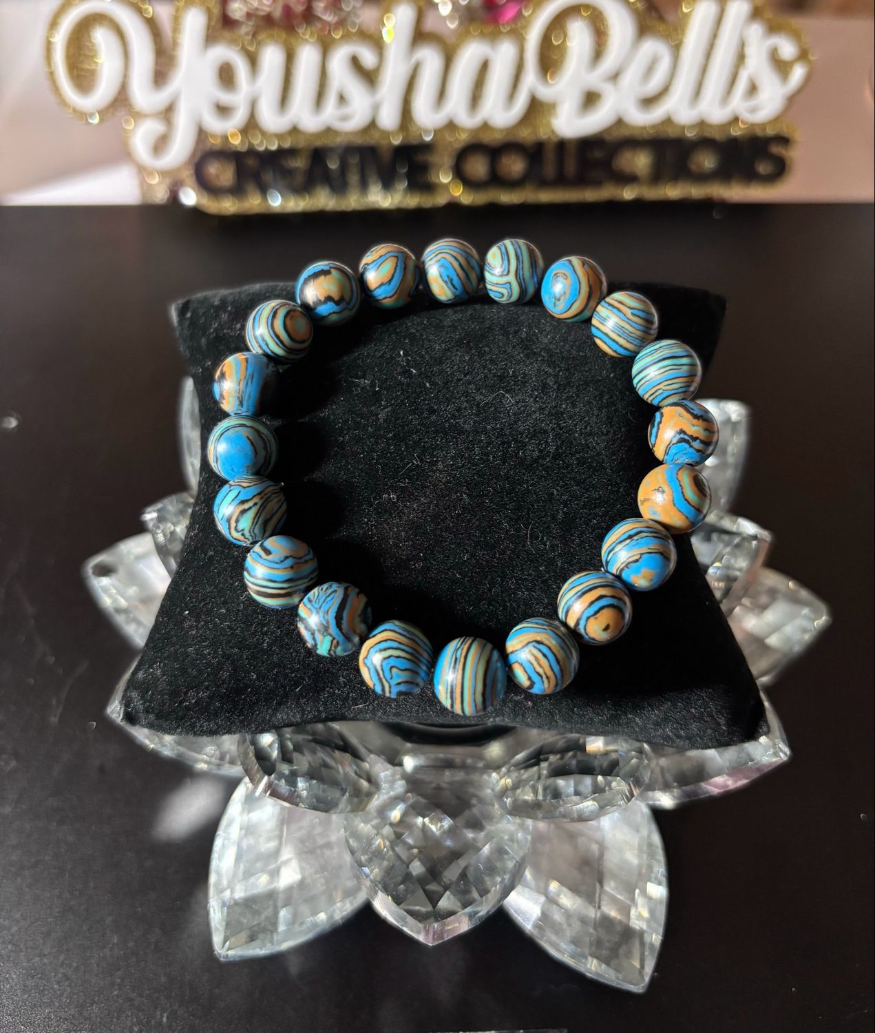 Vibrant Lake Blue Stripe Beaded Bracelet