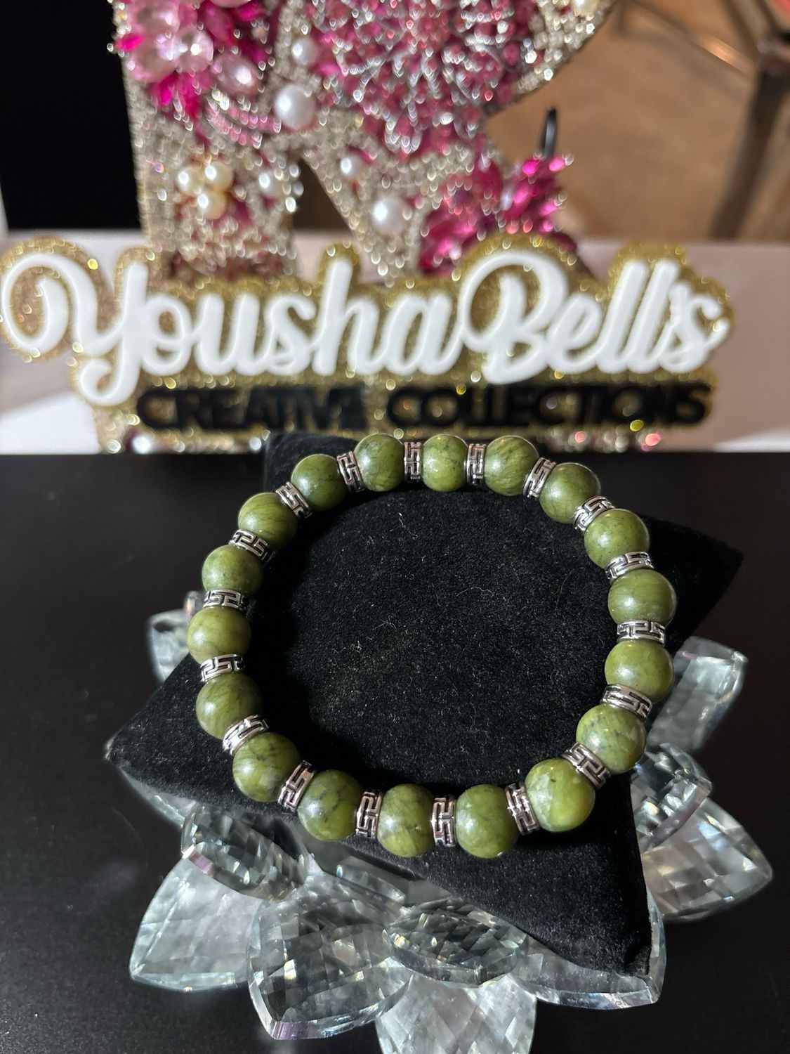 Natural Green Jade Gemstone Beaded Bracelet with Spacers