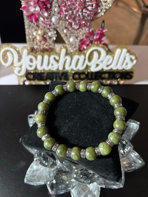 10mm Natural Green Jade Gemstone Beaded Bracelet with Spacers