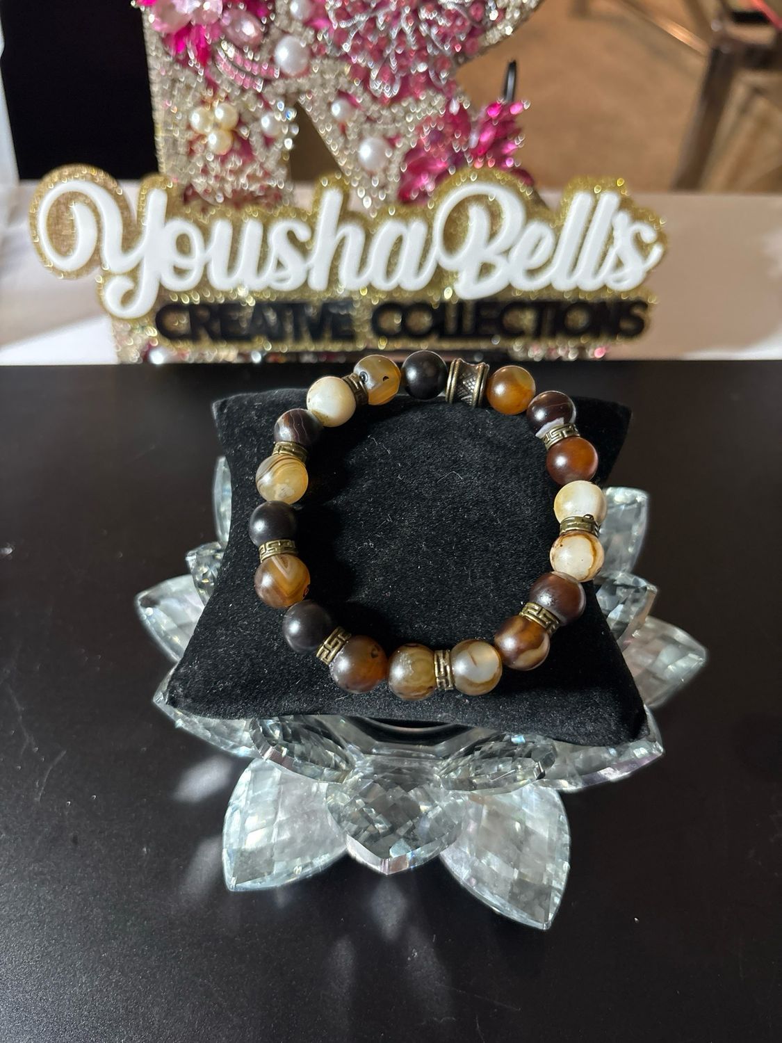 10mm Mixed Brown Beaded Bracelet With Metal Spacers