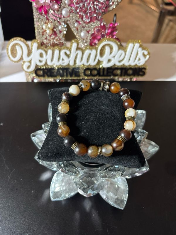 10mm Mixed Brown Beaded Bracelet With Metal Spacers