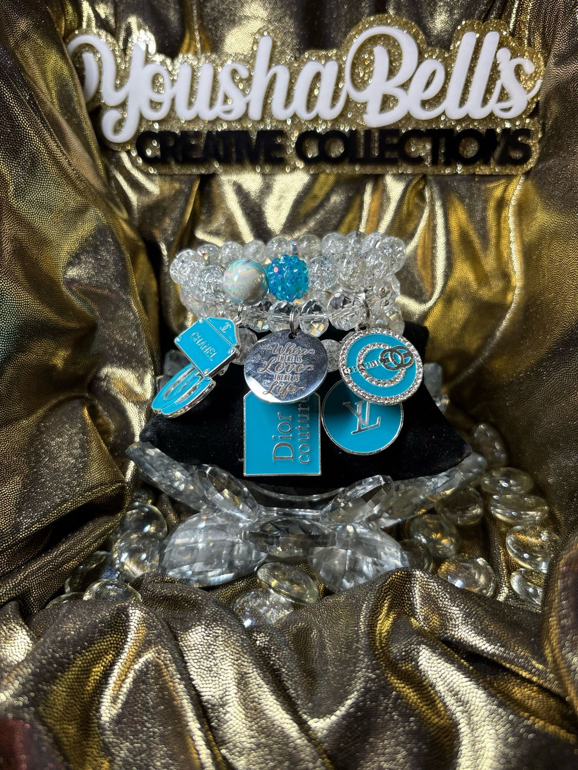 Sassy Turquoise, Silver, Clear Beaded Bracelet Set