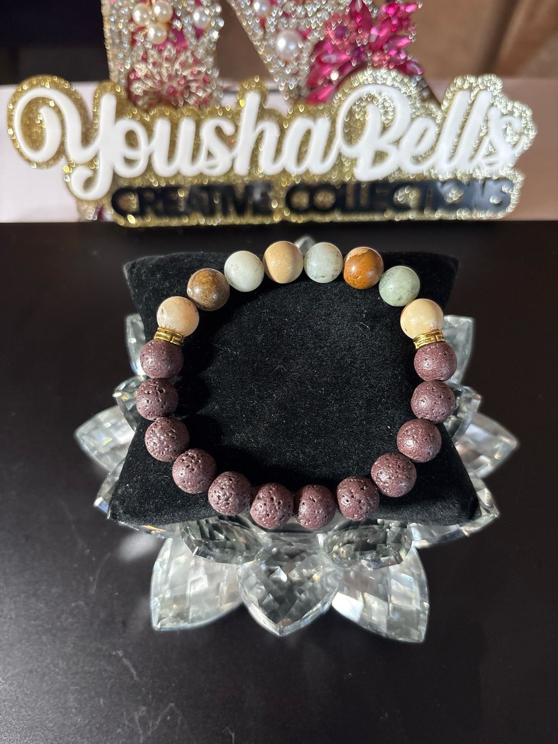 10mm Brown Lava and Amazonite Matte Round Stone Beaded Bracelet