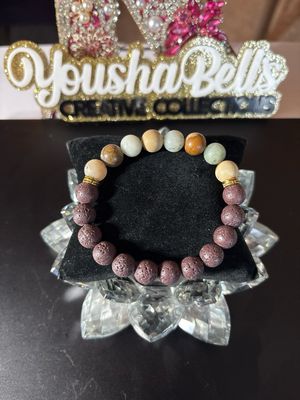 10mm Brown Lava and Amazonite Matte Round Stone Beaded Bracelet