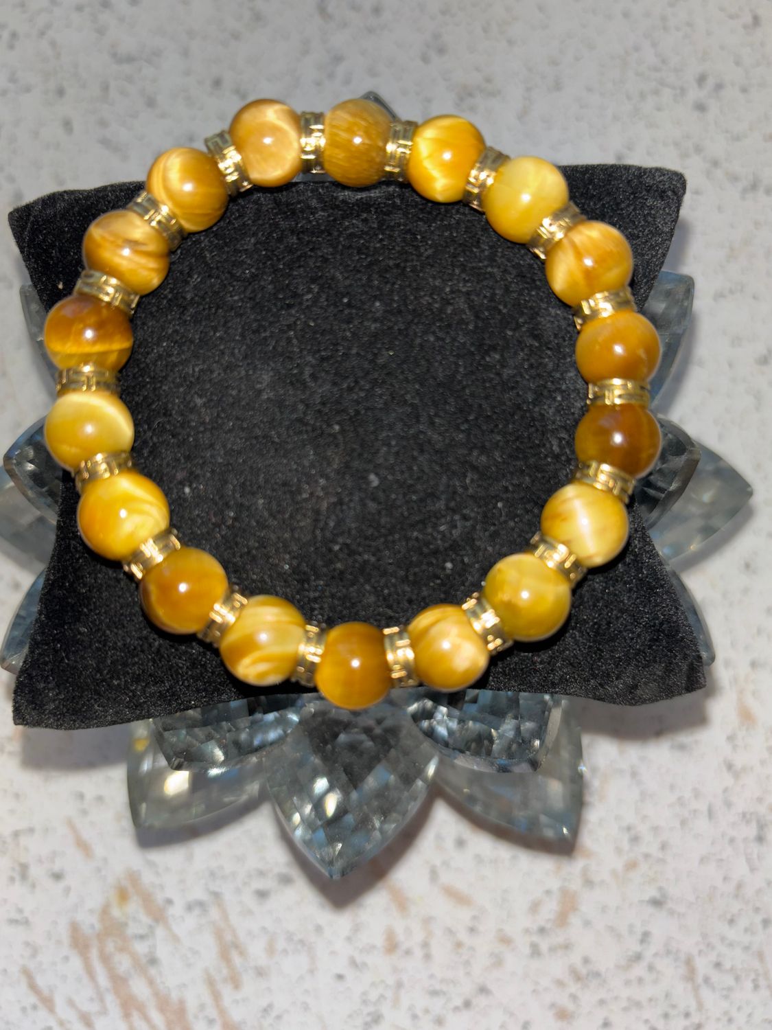 10mm AAA Grade Golden Honey Tiger Eye Gemstone Beaded Bracelet with Metal Spacers