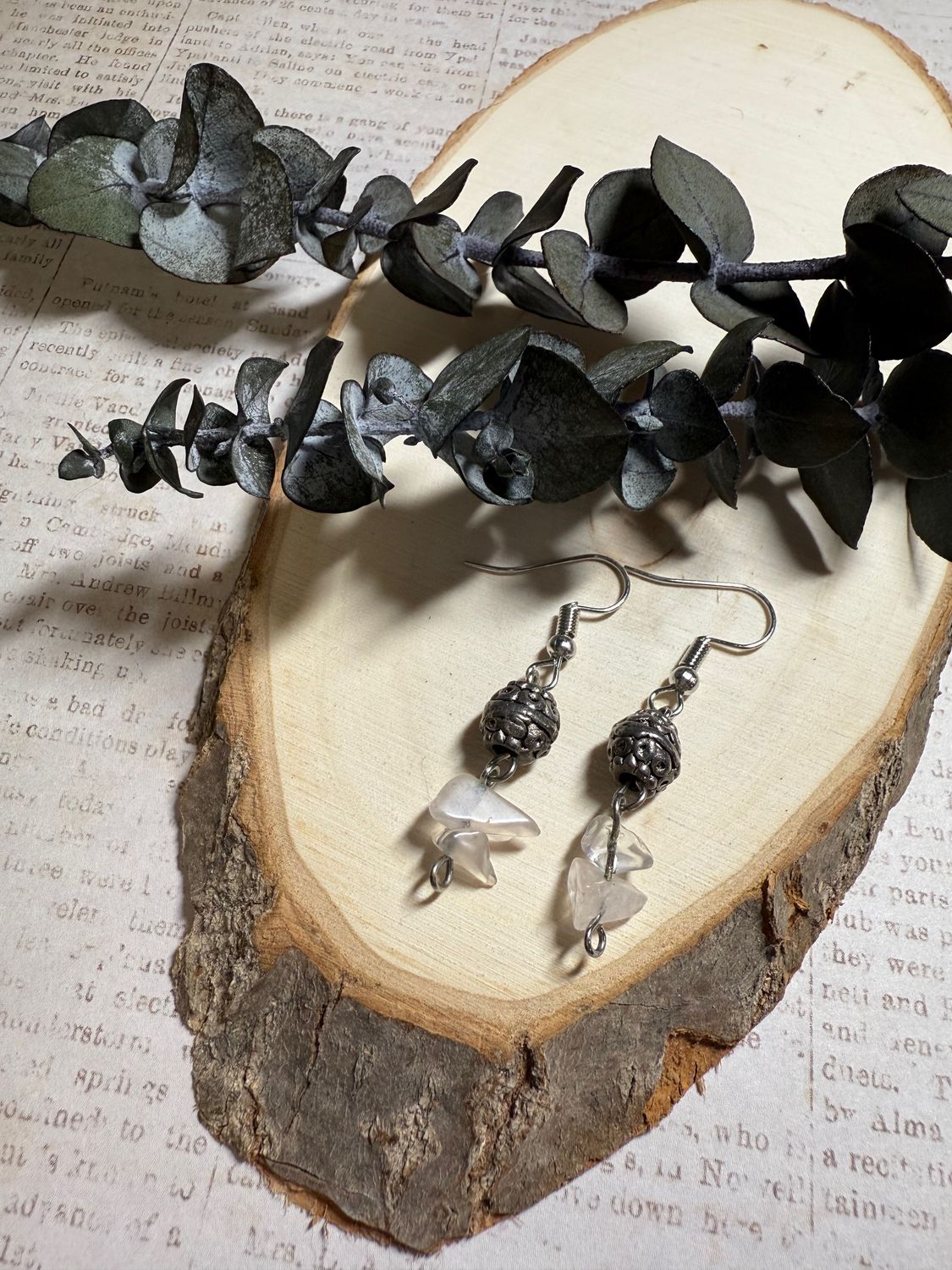 Stone &amp; Metal Dangle Earrings