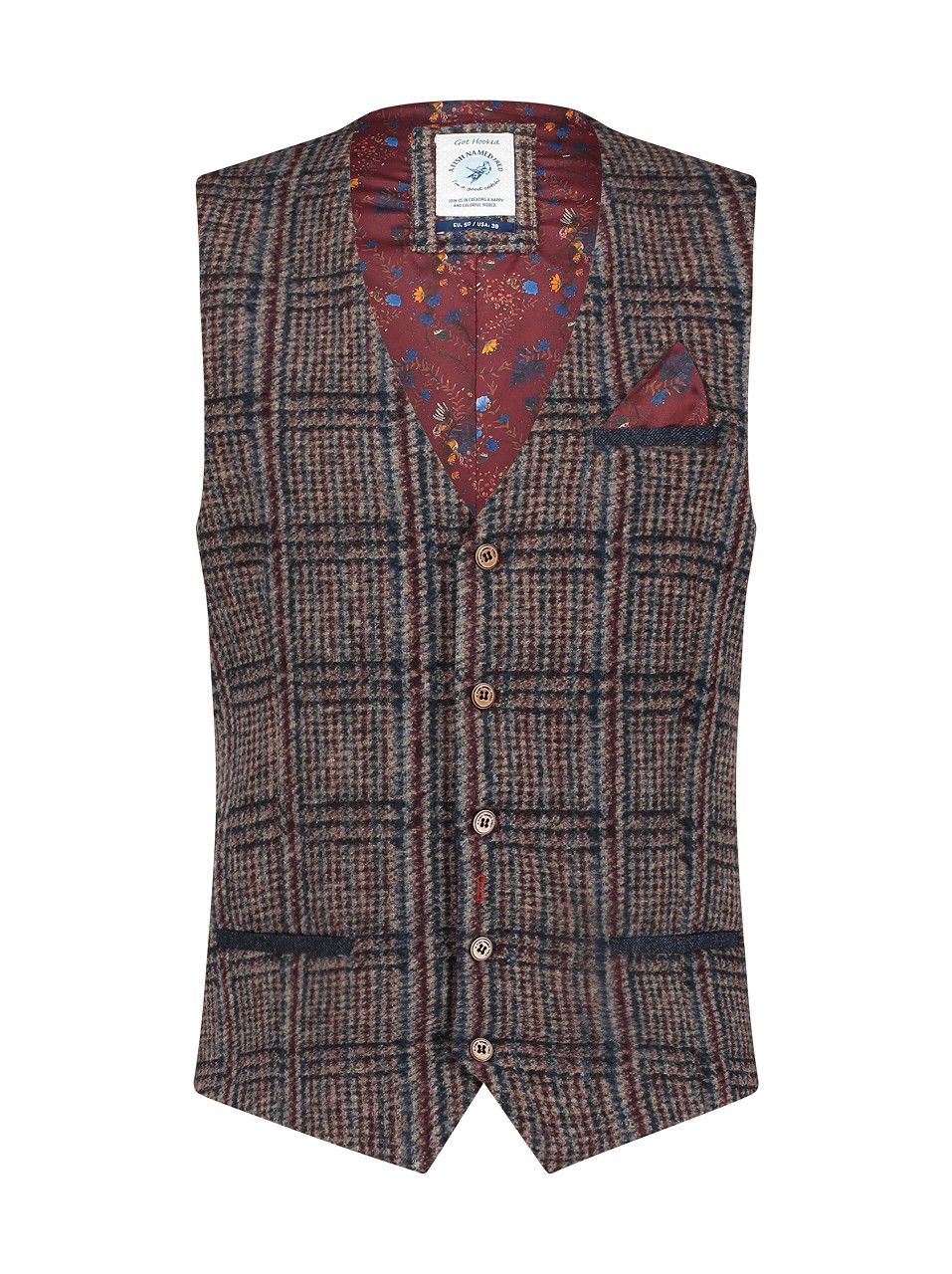 A fish named Fred Waistcoat wool small check Chocolate Brown 29.133