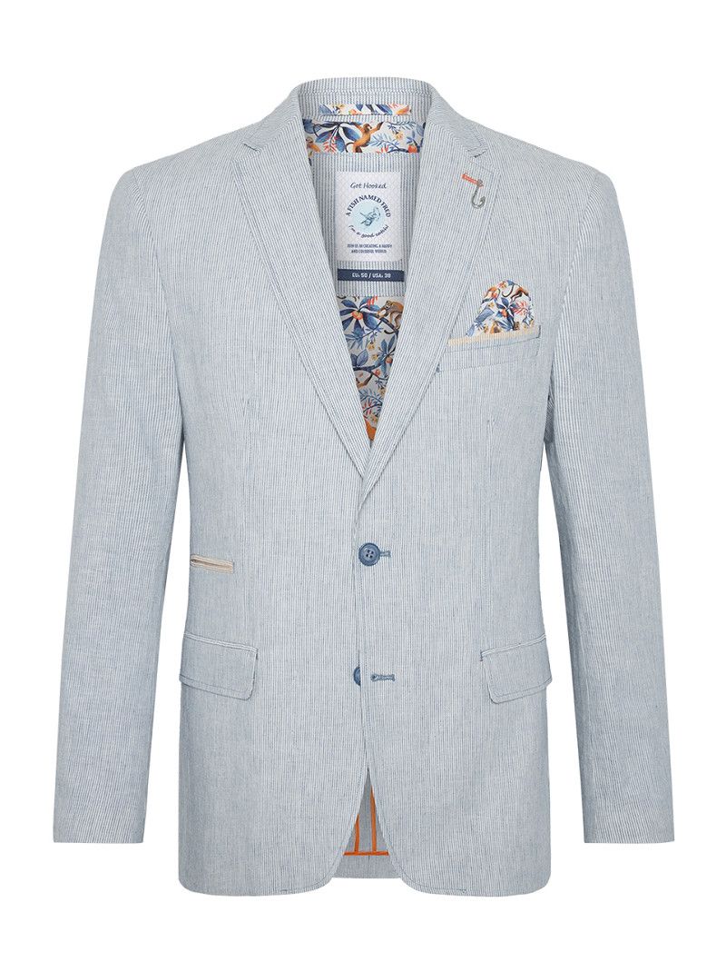 A fish named Fred Blazer linen stripe Blauw 31.102