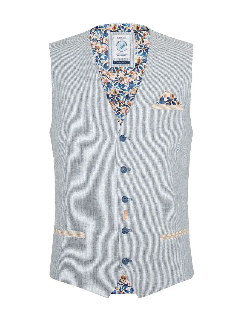 A fish named Fred Waistcoat linen stripe Blauw 31.132