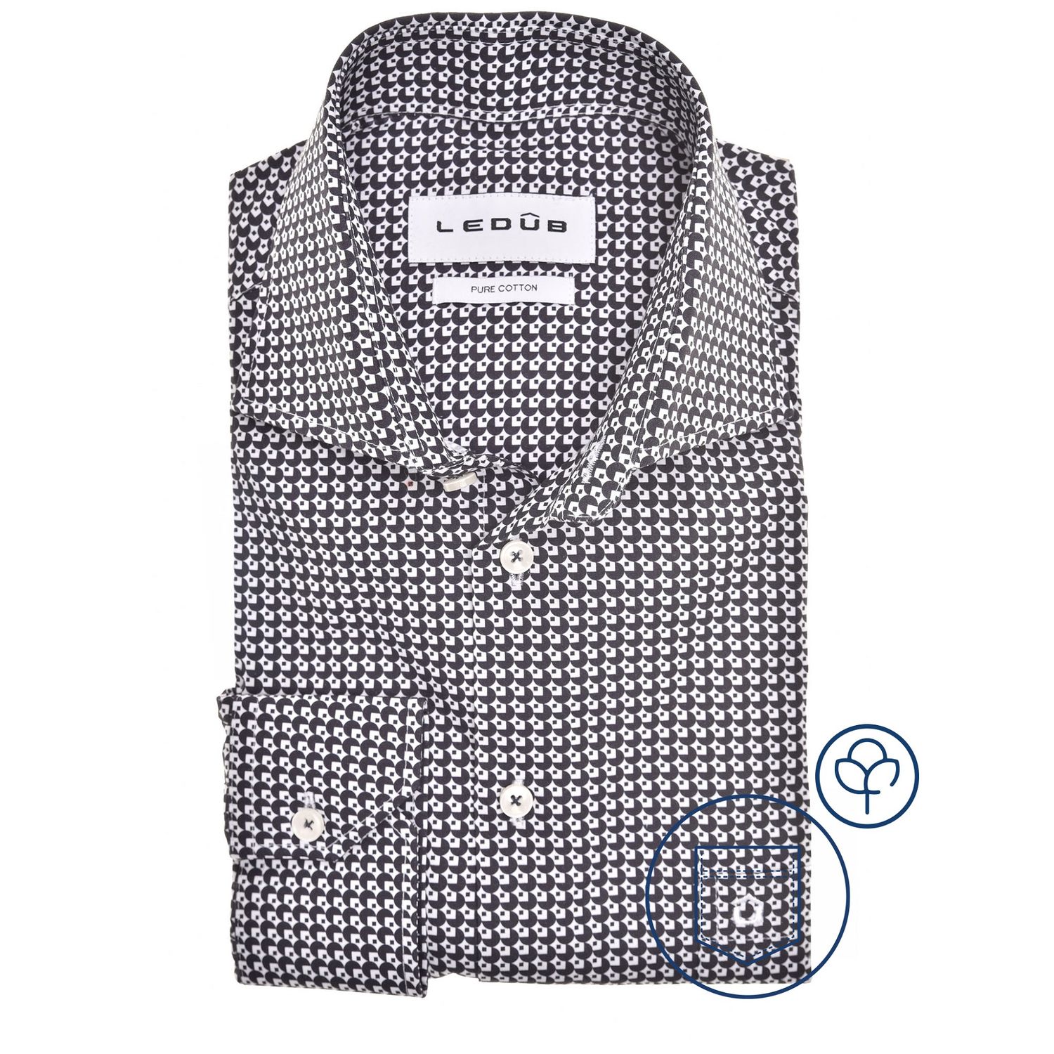 Ledub Shirts Print:Overhemd Donkerblauw 190 0142800