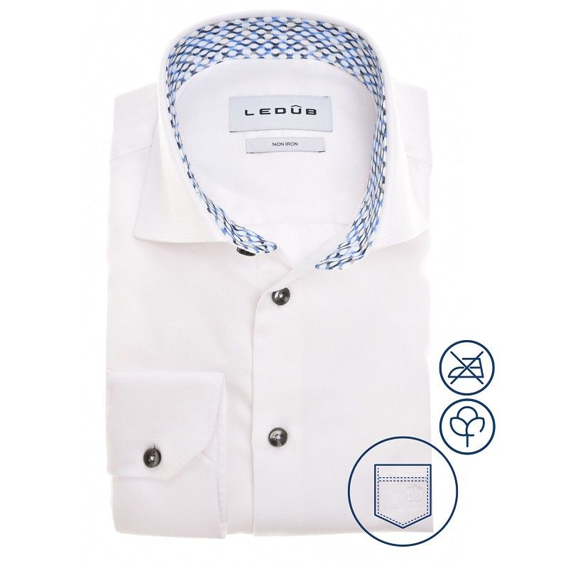 Ledub Shirts Plain:Overhemd Spierwit 910 Middenblauw 140 0142818