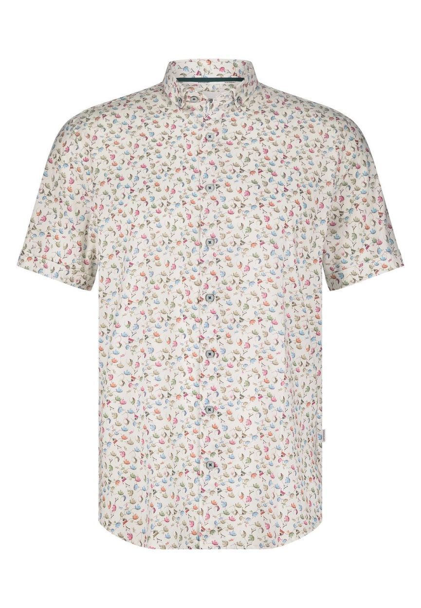 State of Art Shirt SS Print Twill wit:bladgroen 26415291