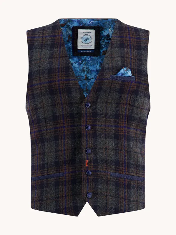 A fish named Fred Waistcoat tartan wool Blauw 32.137