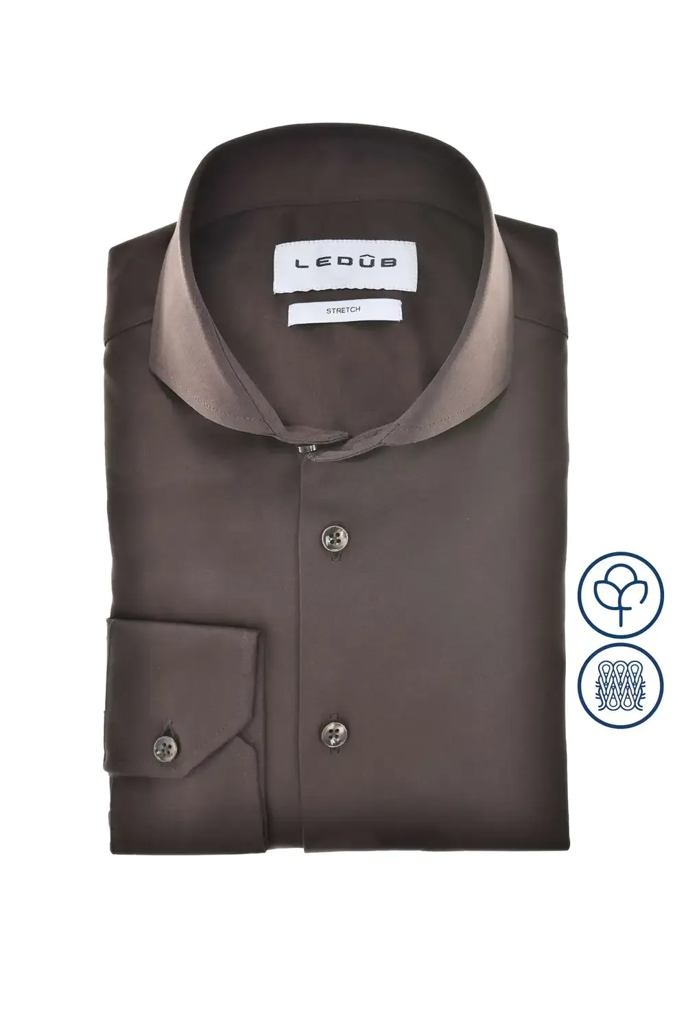 Ledub Shirts Plain:Overhemd Donkerbruin 680 0143230