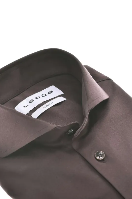 Ledub Shirts Plain:Overhemd Donkerbruin 680 0143230