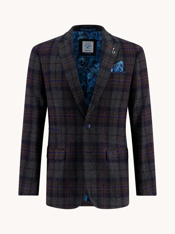 A fish named Fred Blazer tartan wool Blauw 32.107