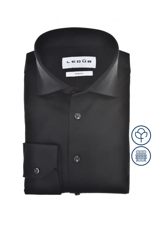 Ledub Shirts Plain:Overhemd Zwart 290 0143116