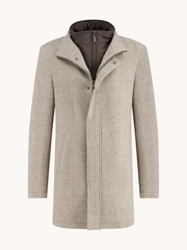 A fish named Fred Funnel neck coat Sand 32.165