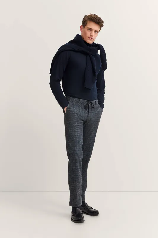 Bugatti Stretchbroek met ruitpatroon marine 86846D 4036