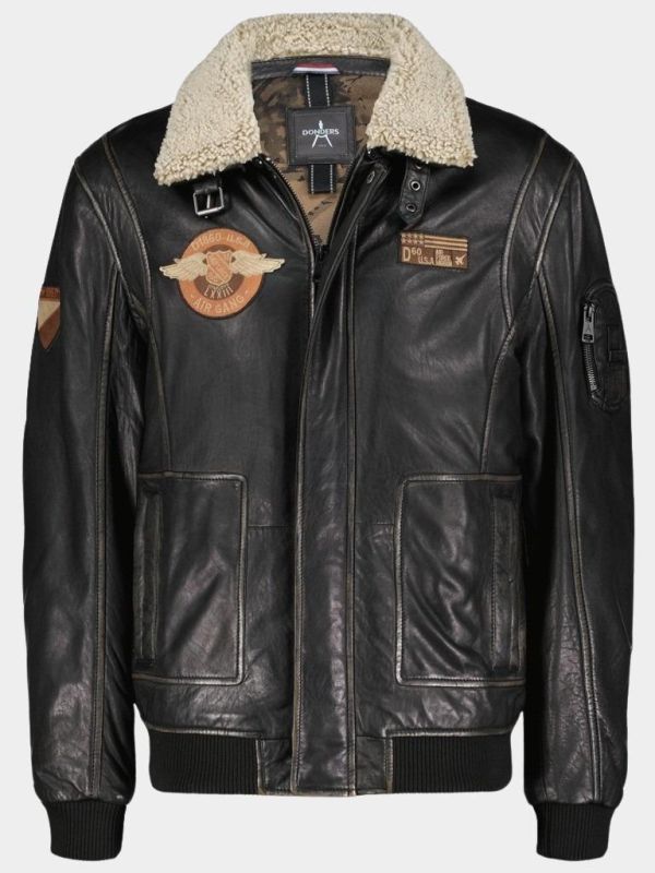 Donders Leather Jacket with Badges Black 52696.2