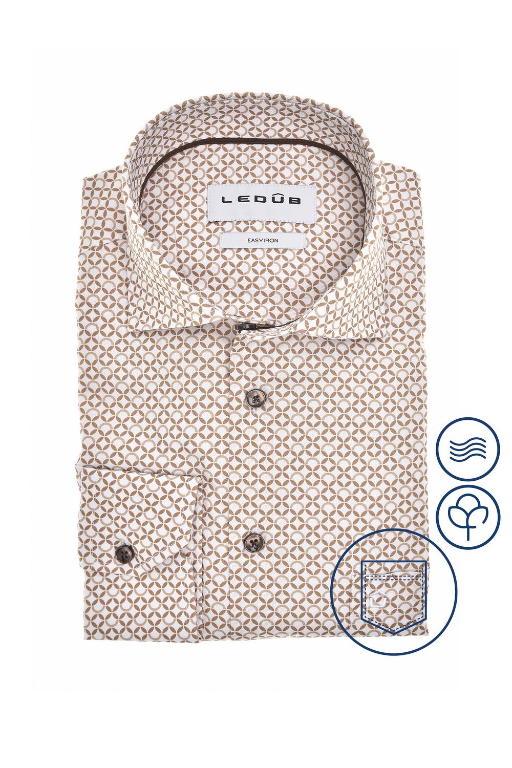 Ledub Shirts Print:Overhemd Middenbruin 640 Donkerbruin 68 0143074
