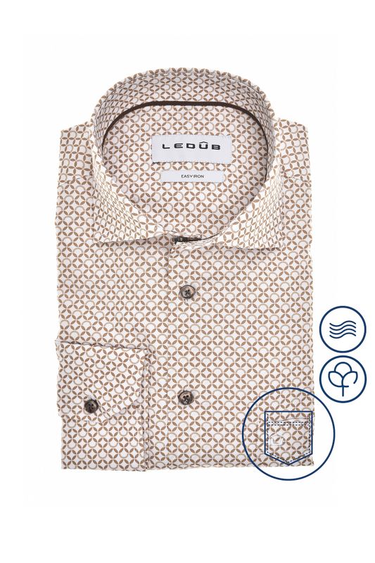 Ledub Shirts Print:Overhemd Middenbruin 640 Donkerbruin 68 0143074