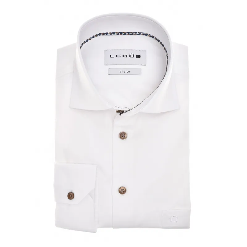 Ledub Shirts Plain:Overhemd Spierwit 910 Donkerblauw 196 0143111
