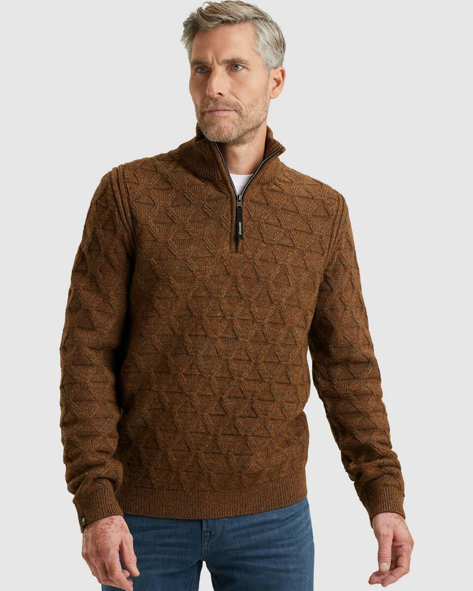 Vanguard Half zip collar wool blend mouline Cambridge Brown VKW2510338