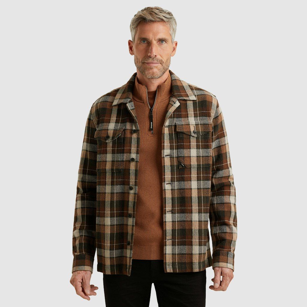 Vanguard LONG SLEEVE SHIRT Matt weave check Pecan Brown VSI2510256