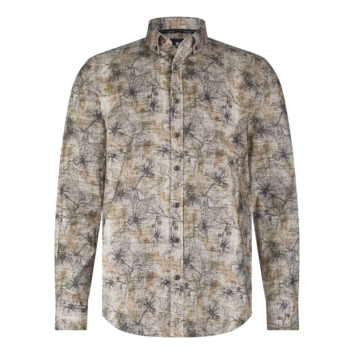 State of Art Shirt LS Print Fine bruin:donkerantraciet 21425220