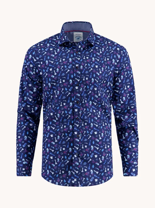 A fish named Fred Shirt chess Blauw 32.002