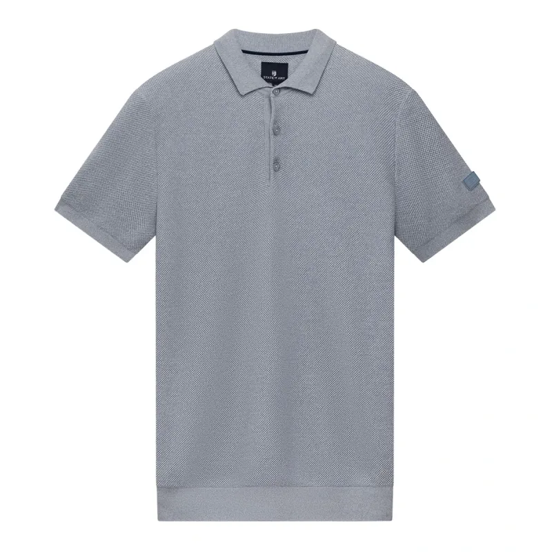 State of Art Poloshirt Knitted SS middenblauw:warm grijs 47116097