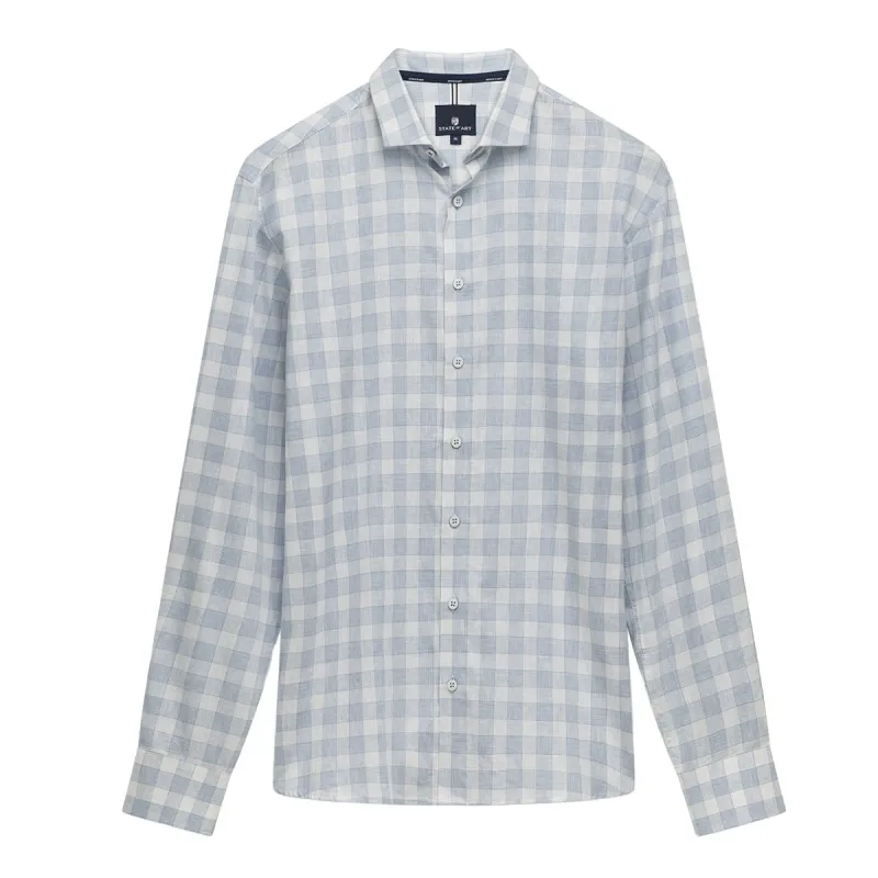 State of Art Shirt LS Checked Y/D middenblauw:wit 21516300